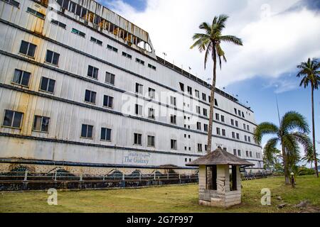 Abandoned Boat Chalet, Ghost Ship in Grand Lagoona, Koh Chang, Trat, Thailand Stock Photo