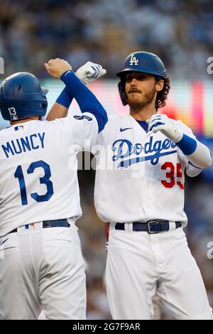 Los Angeles Dodgers outfielder Cody Bellinger celebrates a home run during an MLB regular season game against the Arizona Diamondbacks, Saturday, July Stock Photo