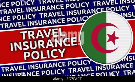 Algeria Circular Flag with Travel Insurance Policy Titles - 3D Illustration Stock Photo