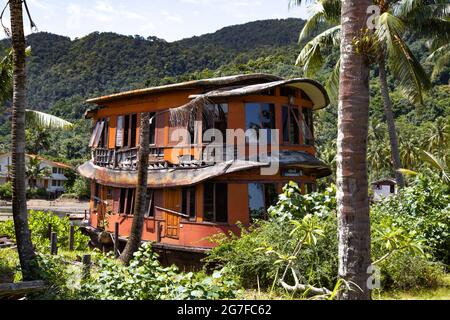 Abandoned Boat Chalet, Ghost Ship in Grand Lagoona, Koh Chang, Trat, Thailand Stock Photo