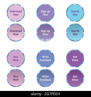 Set of vector modern round web buttons for beauty and fashion websites. Blue and violet pastel colors, vector illustration with editable graphic style Stock Vector
