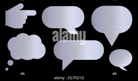Metal speech bubbles. Empty metal textured text boxes, speech bubbles or chat frames. Isolated vector illustration. Stock Vector