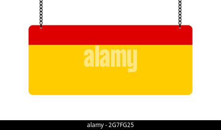 Hanging red and yellow sign. Empty text box, speech bubble or quote frame. Isolated vector illustration. Stock Vector
