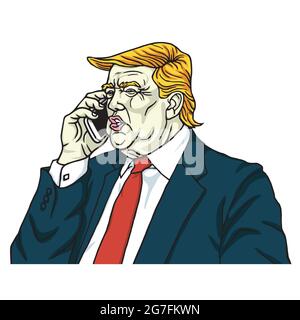 Donald Trump on Mobile Phone. Cartoon Vector Illustration Stock Vector