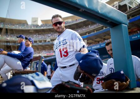 Los Angeles Dodgers infielder Max Muncy (13) during an MLB regular season game against the Arizona Diamondbacks, Sunday, July 11, 2021, in Los Angeles Stock Photo