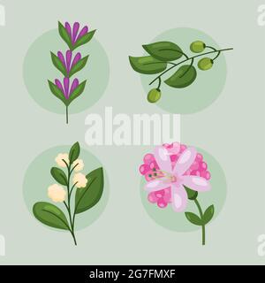 four spring nature set icons Stock Vector