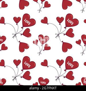 Seamless pattern with heart shaped balloons and the word love Stock Vector