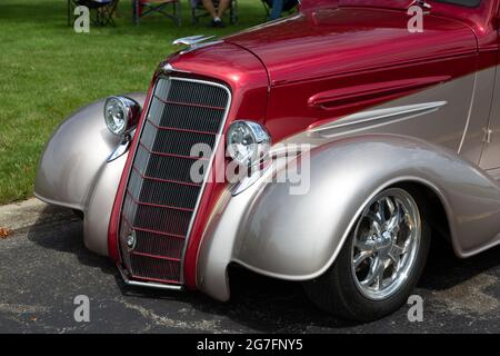 A customized 1934 Oldsmobile on display at a car show in Angola, Indiana, USA. Stock Photo