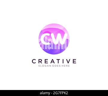 CW initial logo With Colorful Circle template Stock Vector