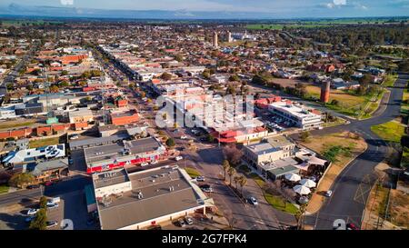 Yarrawonga, Victoria Australia - 13 July 2021: The main street of Yarrawonga township taken from Lake Mulwala Stock Photo