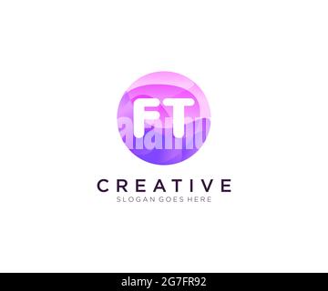 FT initial logo With Colorful Circle template Stock Vector