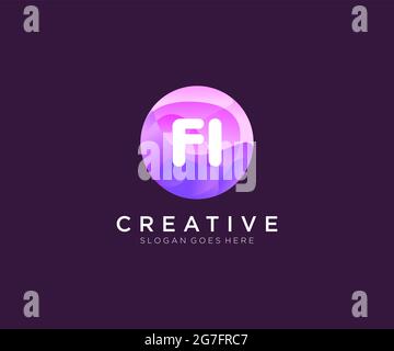 FI initial logo With Colorful Circle template Stock Vector