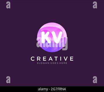 KV initial logo With Colorful Circle template Stock Vector