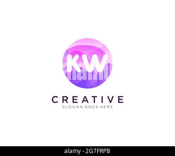 KW initial logo With Colorful Circle template Stock Vector