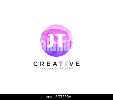 JT initial logo With Colorful Circle template Stock Vector