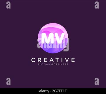 MV initial logo With Colorful Circle template Stock Vector