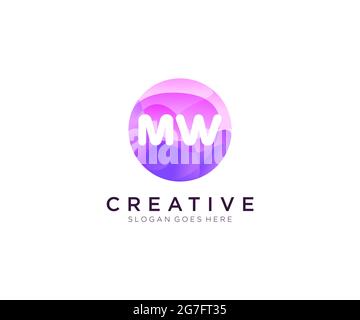 MW initial logo With Colorful Circle template Stock Vector