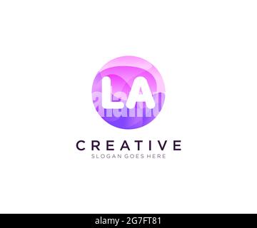 LA initial logo With Colorful Circle template Stock Vector