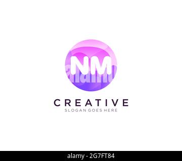 NM initial logo With Colorful Circle template Stock Vector