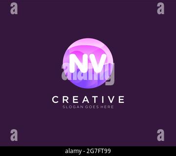 NV initial logo With Colorful Circle template Stock Vector