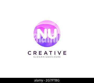 NU initial logo With Colorful Circle template Stock Vector