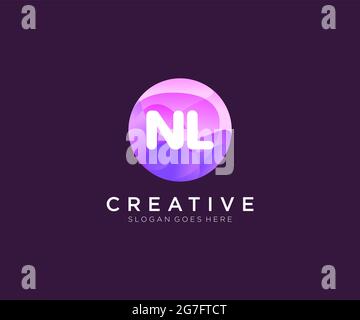 NL initial logo With Colorful Circle template Stock Vector