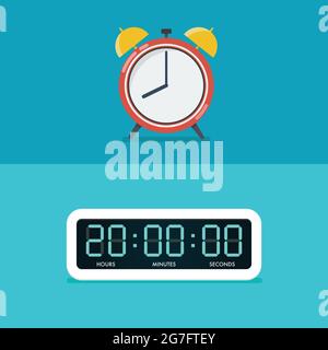 Old and digital alarm clocks. Vector illustration Stock Vector