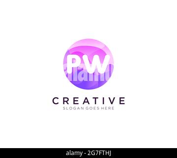 PW initial logo With Colorful Circle template Stock Vector