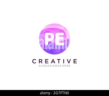 PE initial logo With Colorful Circle template Stock Vector