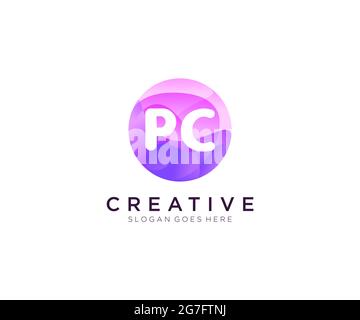 PC initial logo With Colorful Circle template Stock Vector