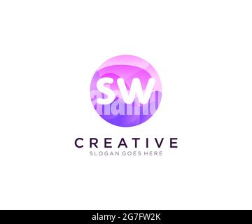 SW initial logo With Colorful Circle template Stock Vector