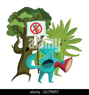 Vector illustration of Protest against deforestation, massive fires, destruction of the environment. Stock Vector