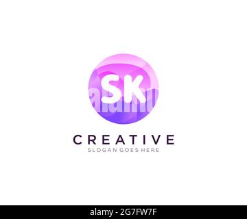 SK initial logo With Colorful Circle template Stock Vector