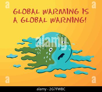 Ecological conceptual illustration of the planet Earth, which melts from the heat Stock Vector