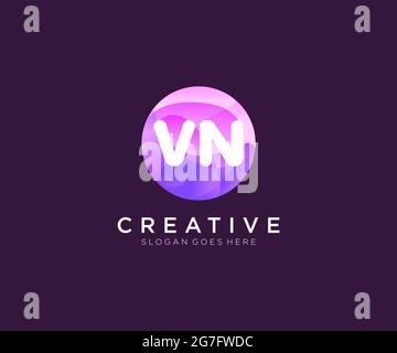 VN initial logo With Colorful Circle template Stock Vector