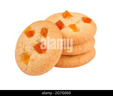 Stack of almond biscuits with dried apricot isolated on white Stock Photo