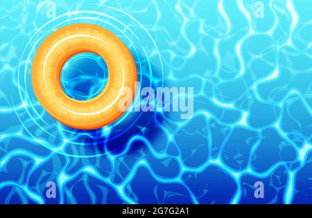 Orange Swim ring on Blue Water Banner. Stock Vector