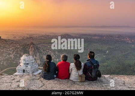 View of Matanga Hill during the sunrise in the morning in the Unesco World Heritage town in Hampi, Karnataka, India Stock Photo