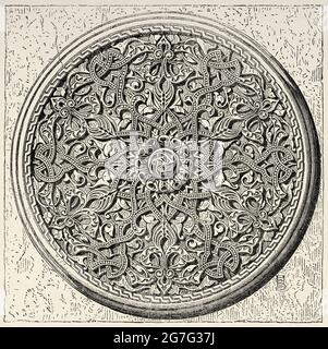 Rosette of the Sultan Hasan Mosque, Cairo. Egypt, North Africa. Old 19th century engraved illustration from El Mundo Ilustrado 1880
