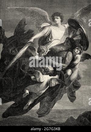 Fight between the Archangel Michael and Satan for the
