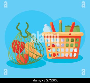 groceries in different bags Stock Vector