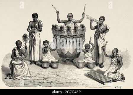 Music concert with native instruments of the tribe of black Galla ...