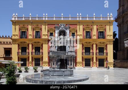 Bishop Palace /  Palacio del Obispo / the Bishop's Palace from 1762 on The Plaza del Obispo,Important Baroque square in Málaga.Andalucía Spain Stock Photo