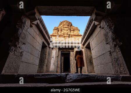 Hampi, Karnataka, India - January 10, 2020: Vijaya Vitthala Temple. Beautifully carved out of a monolith rock, a piece of intricate architectural marv Stock Photo