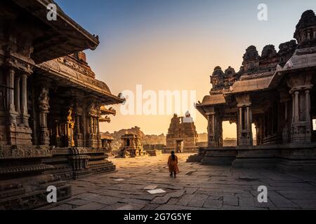 Hampi, Karnataka, India - January 10, 2020: Vijaya Vitthala Temple. Beautifully carved out of a monolith rock, a piece of intricate architectural marv Stock Photo