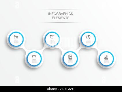 Abstract elements of graph infographic template with label, integrated circles. Business concept with 6 options. For content, diagram, flowchart, step Stock Vector