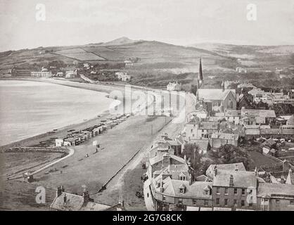 A late 19th century view of Largs, a town on the Firth of Clyde in North Ayrshire, Scotland. A popular seaside resort with a pier, the town markets itself on its historic links with the Vikings and an annual festival is held each year in early September. In 1263 it was the site of the Battle of Largs between the Norwegian and the Scottish armies. Stock Photo