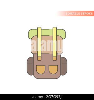 Trekking bag or backpack line vector icon. Colorful fill and editable stroke. Stock Vector