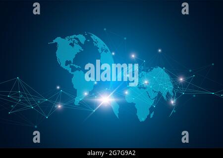Virtual Graphic Background Communication with World Globe. A sense of science and technology. Digital data visualization, illustration. Stock Photo