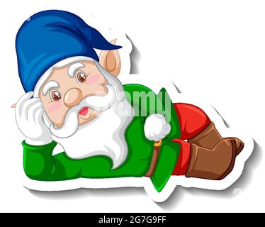 A sticker template with garden gnome or dwarf cartoon chracter illustration Stock Vector